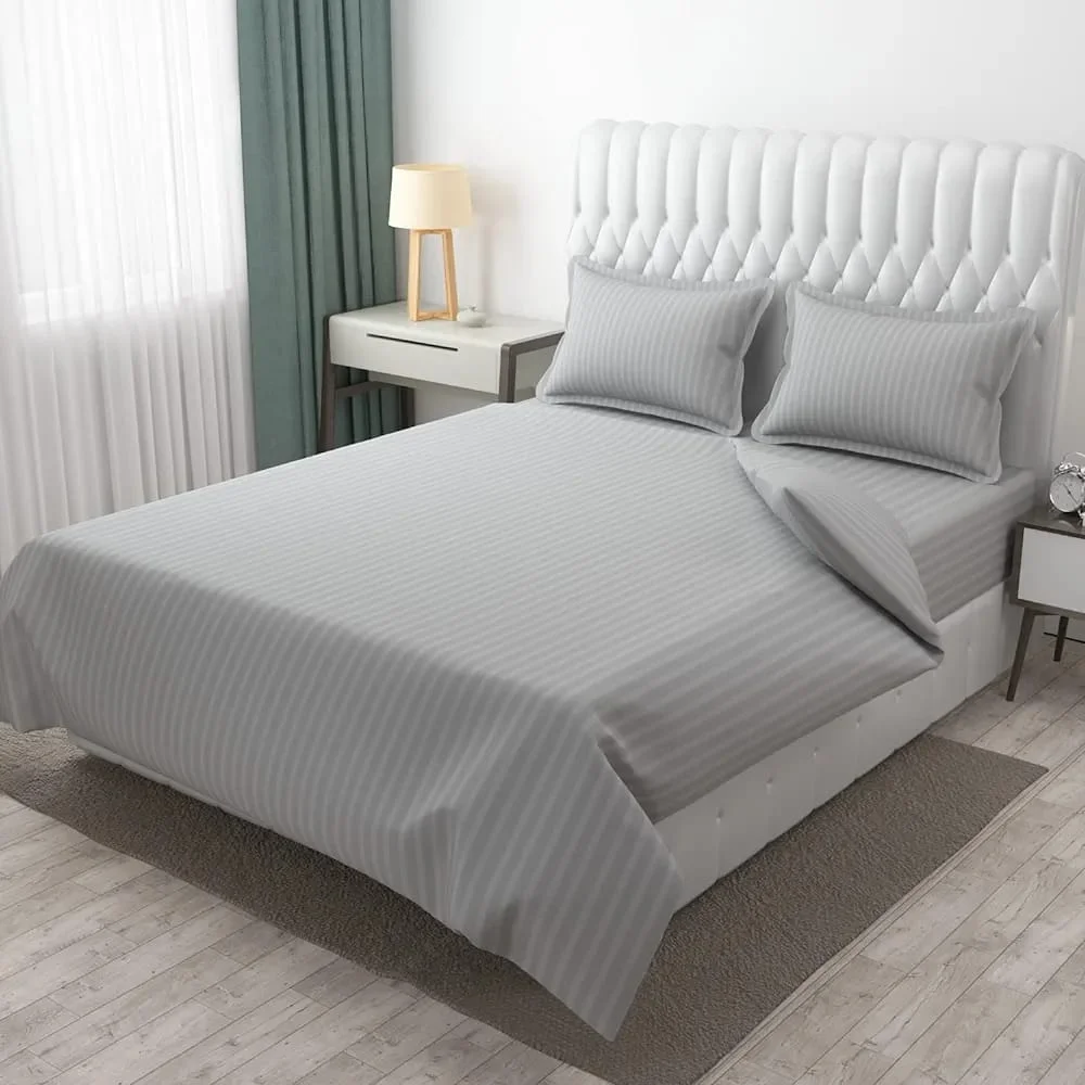 Plain Stripes Queen Size Cotton Bedsheet