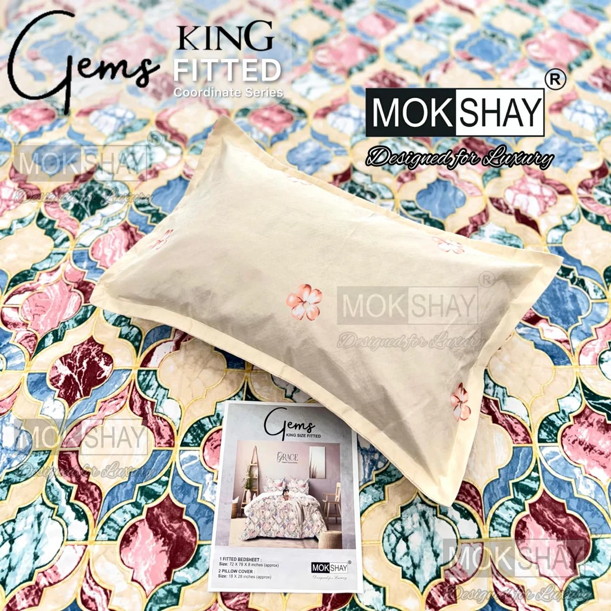 Gems King Fitted 💎 ✨ 3pcs King Fitted Bedsheet Set (1+2) 🛌 (Copy) (Copy) (Copy) (Copy) (Copy) (Copy)