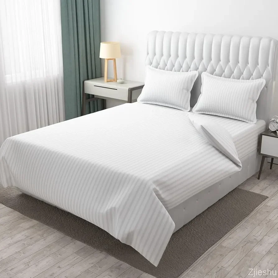 Plain Stripes Queen Size Cotton Bedsheet