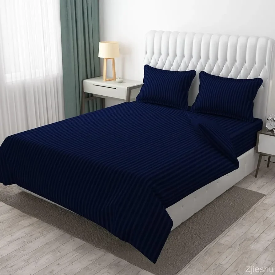 Plain Stripes Queen Size Cotton Bedsheet