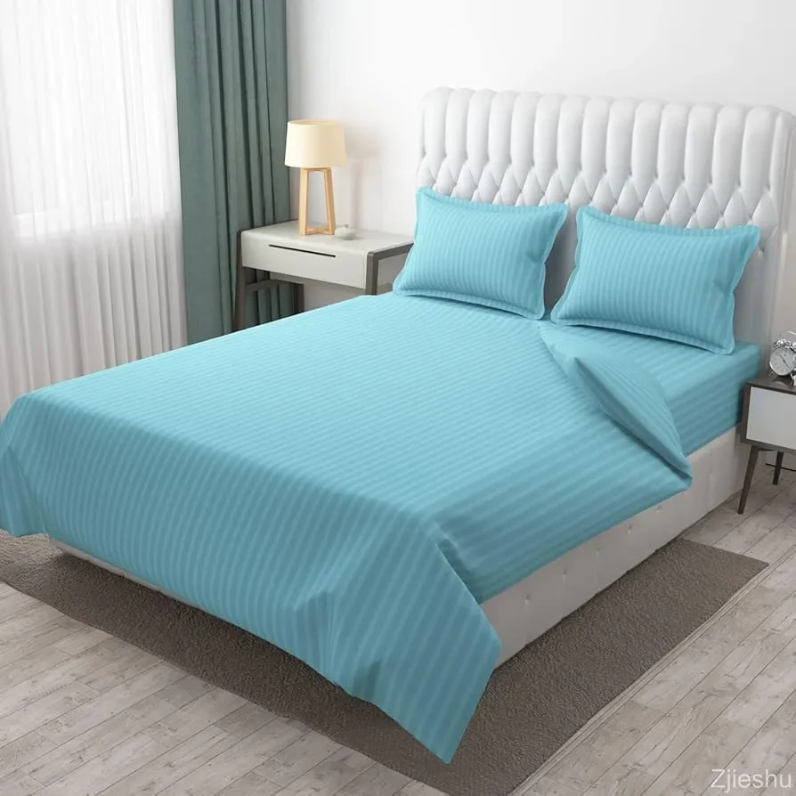 Plain Stripes Queen Size Cotton Bedsheet