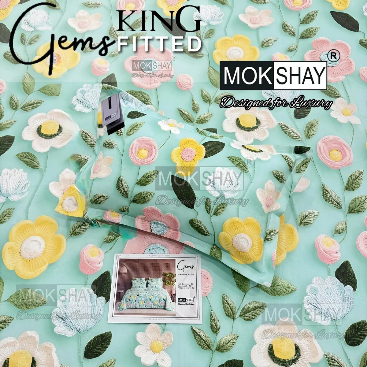 Gems King Fitted 💎 ✨ 3pcs King Fitted Bedsheet Set (1+2) 🛌