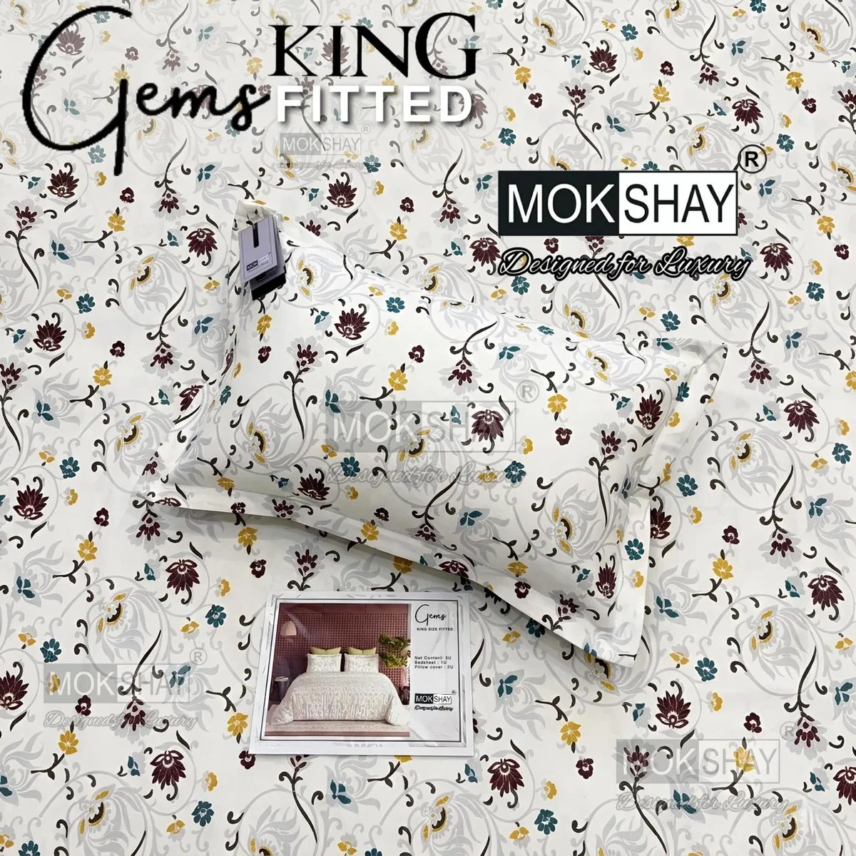 Gems King Fitted 💎 ✨ 3pcs King Fitted Bedsheet Set (1+2) 🛌 (Copy) (Copy)