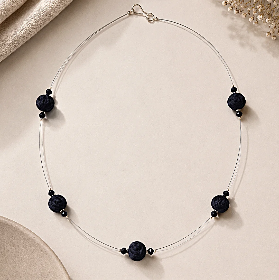 Fancy Black Beads Collar Necklace