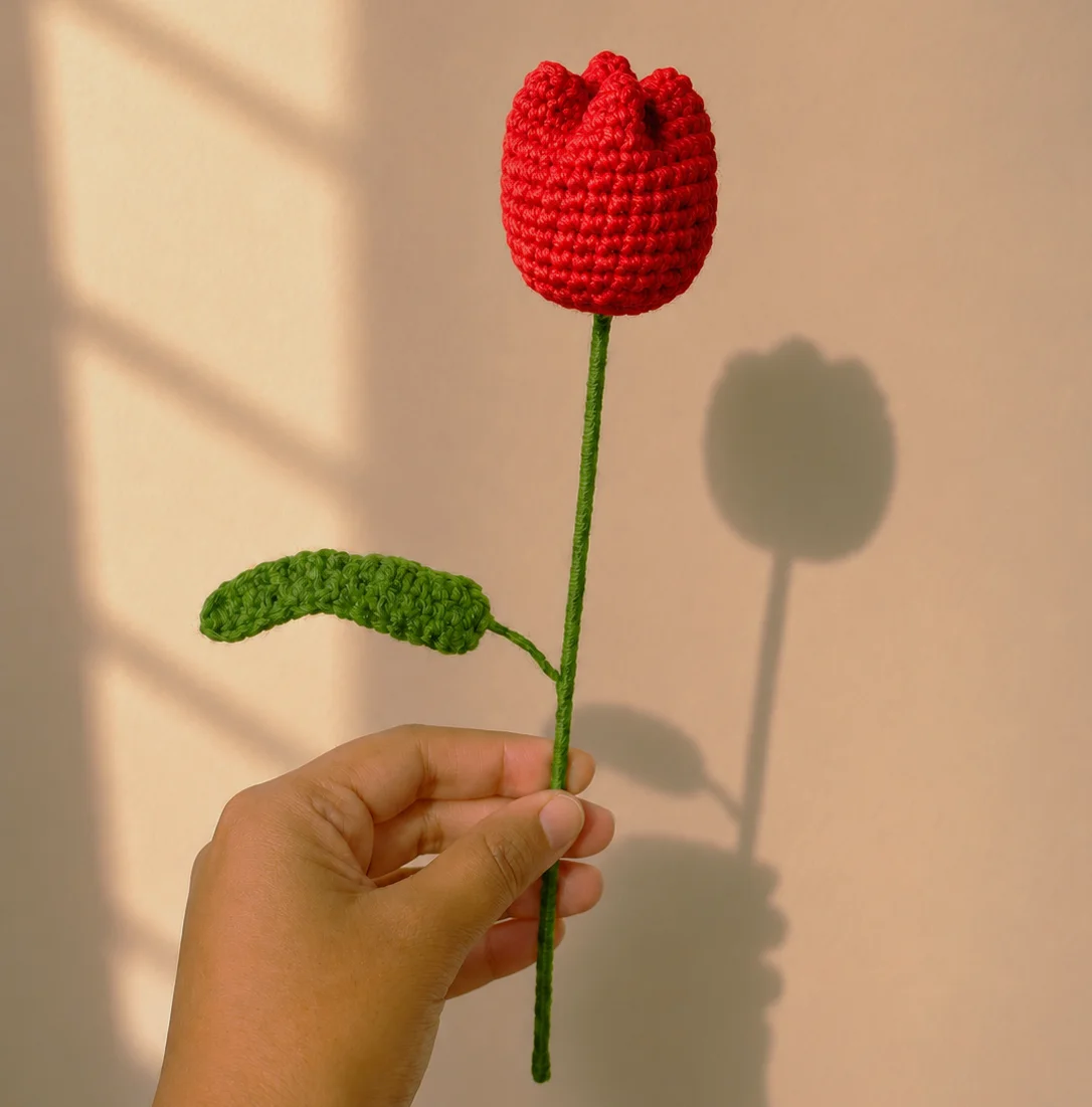 Red Tulip with a Leaf