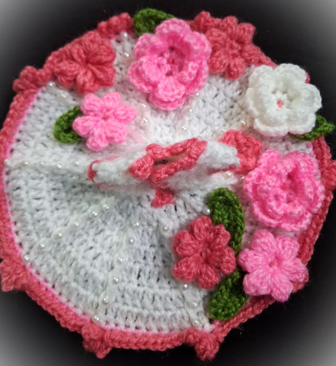 Premium White-Pink Bordered Floral Poshak