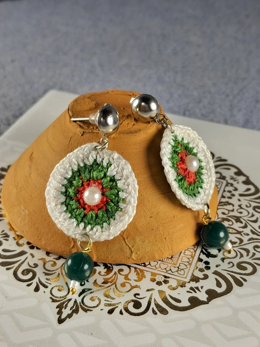 Tricolor Medallion with Faux Pearl Studs