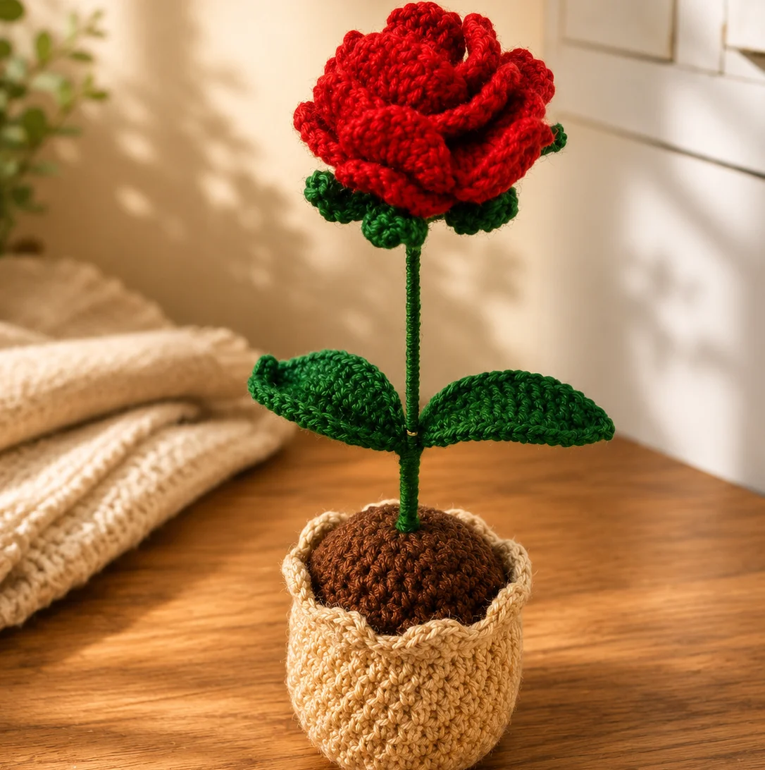 Red Rose with Pot