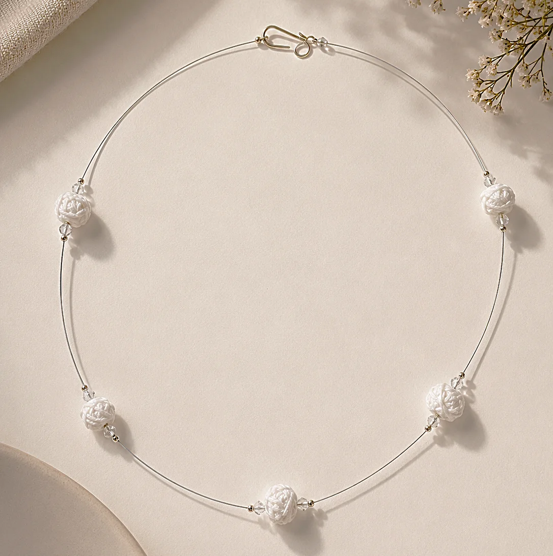 Fancy White Beads Collar Necklace