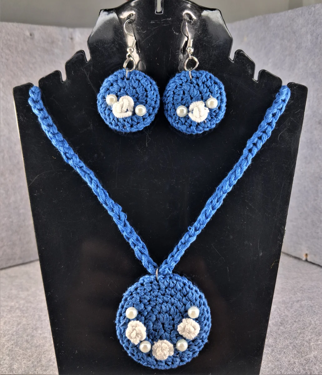 Cerulean-Blue Medallion Necklace Set