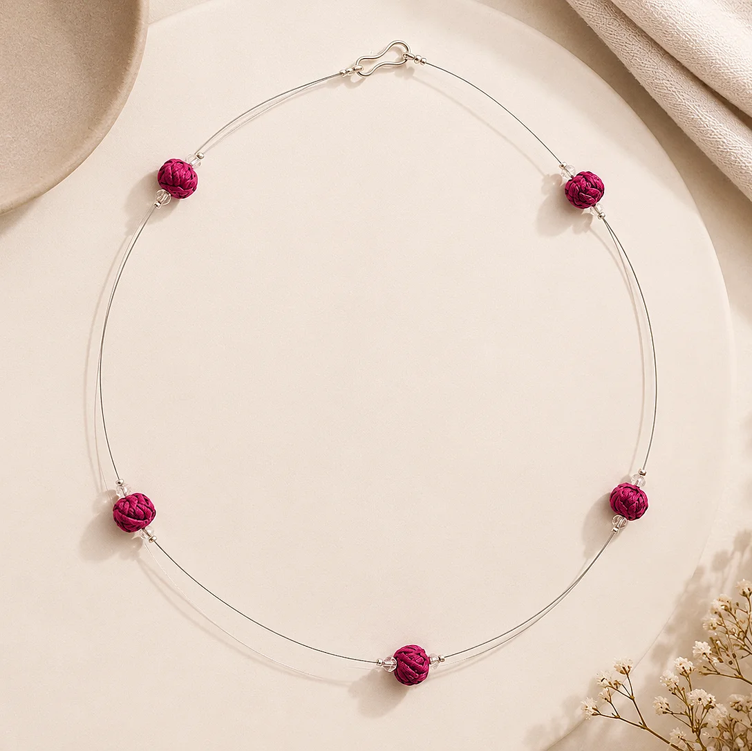 Fancy Pink Beads Collar Necklace