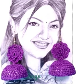 Purple Flower Toped Dome Jhumki