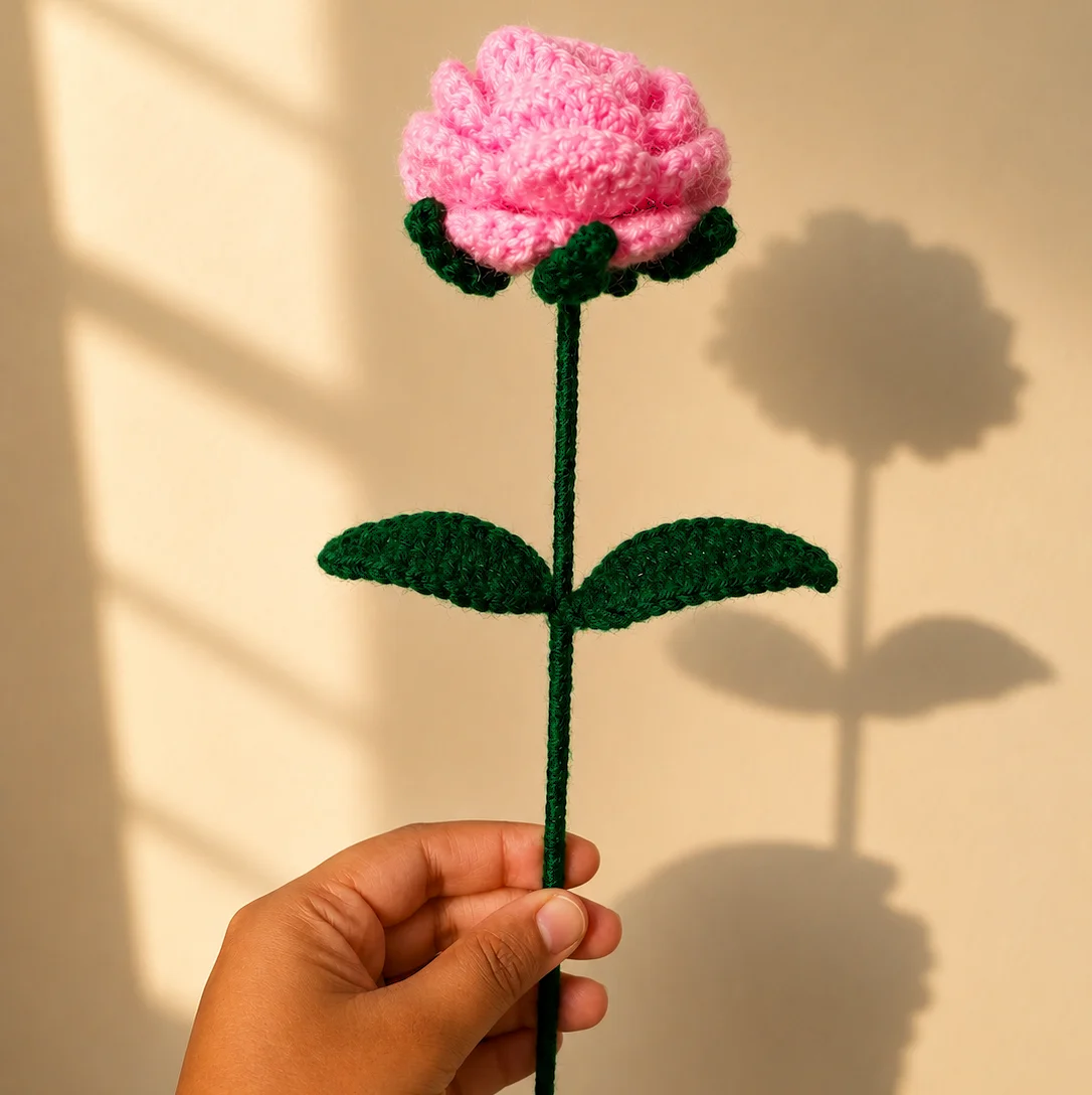 Pink Rose with Dual Leaves