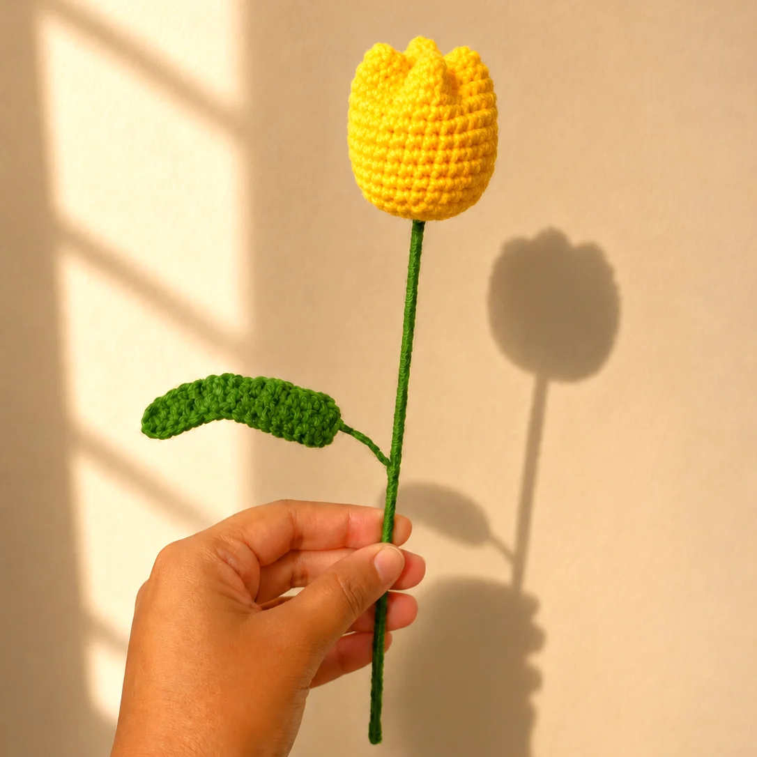 Yellow Tulip with a Leaf