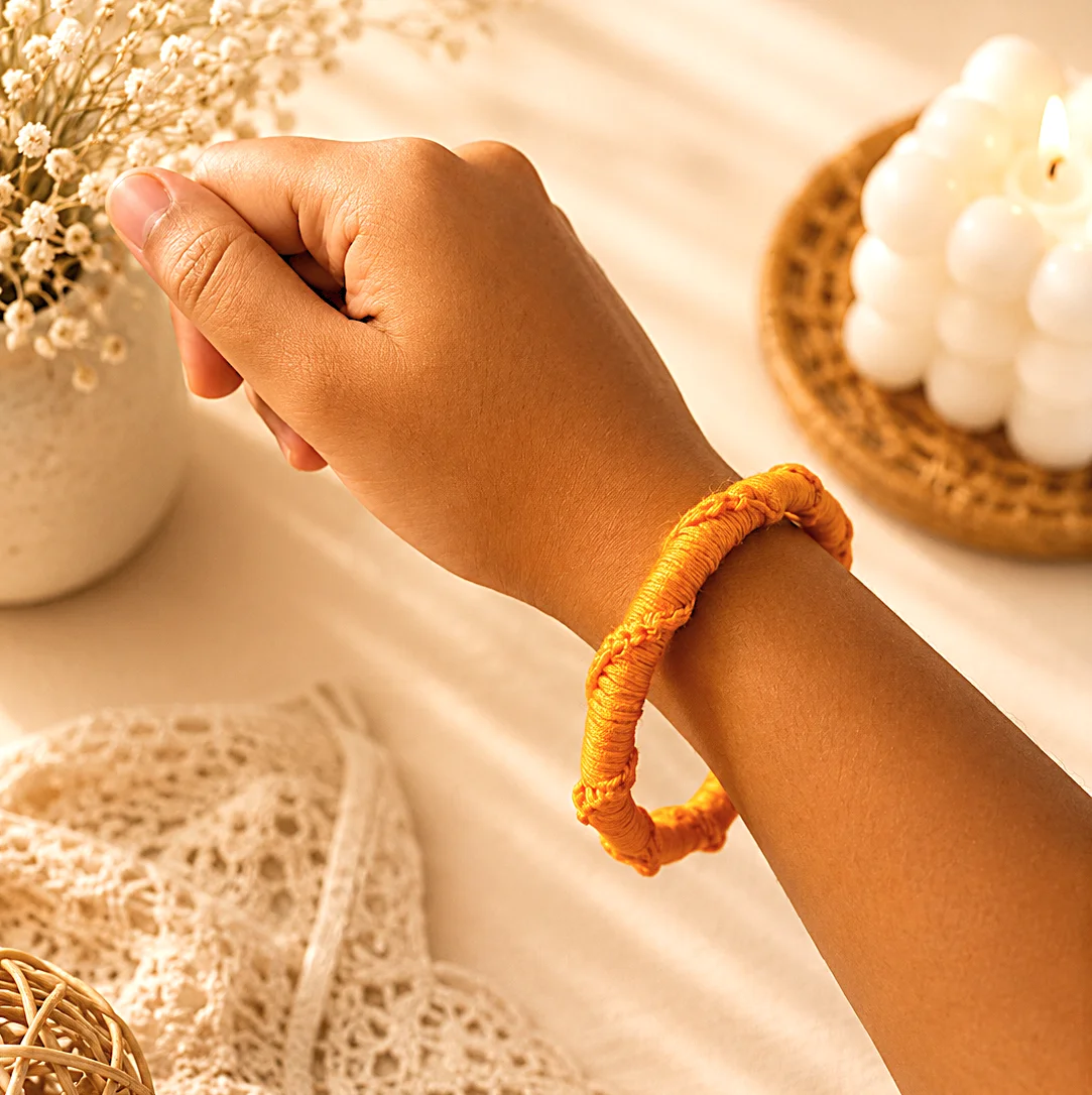 Marigold-Yellow Braided Ridge Slip-on Bangle