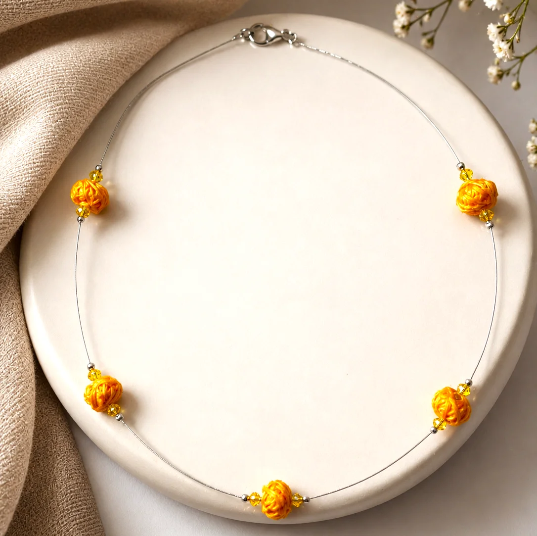 Marigold-Yellow Beaded Collar Necklace
