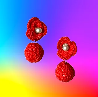 Red Rose with Ball drop Studs