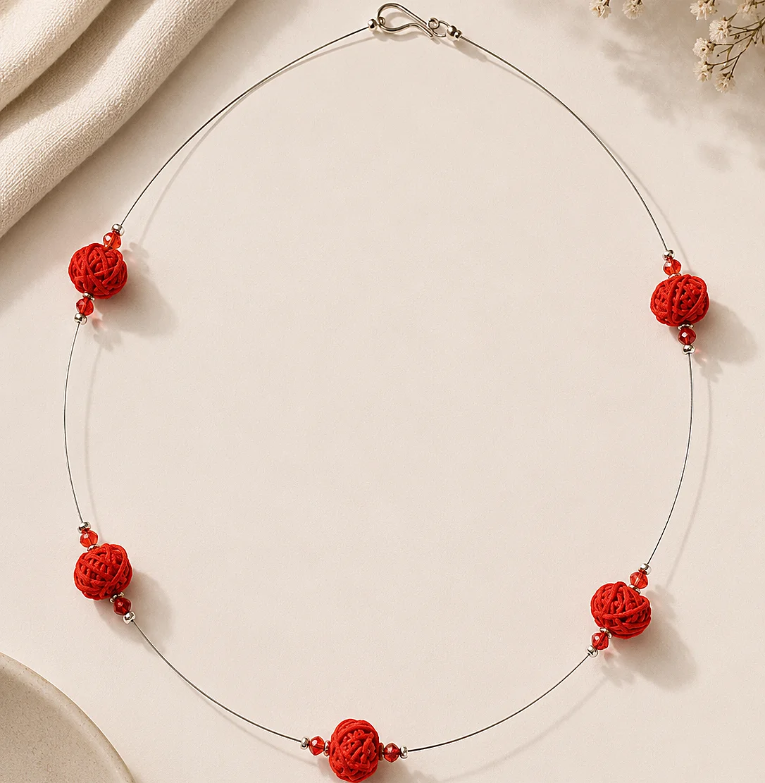 Fancy Red Beads Collar Necklace