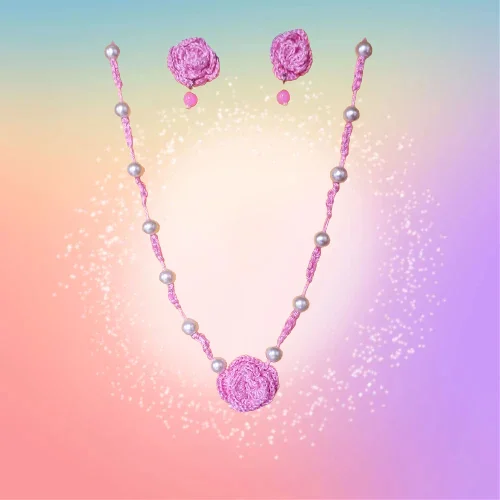 Pink Rose Pearl Necklace Set