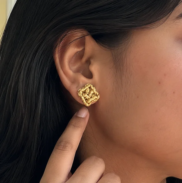 Gilded Honey-Gold Woven Knot Stud