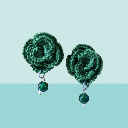 Forest Green Rose Beads Studs