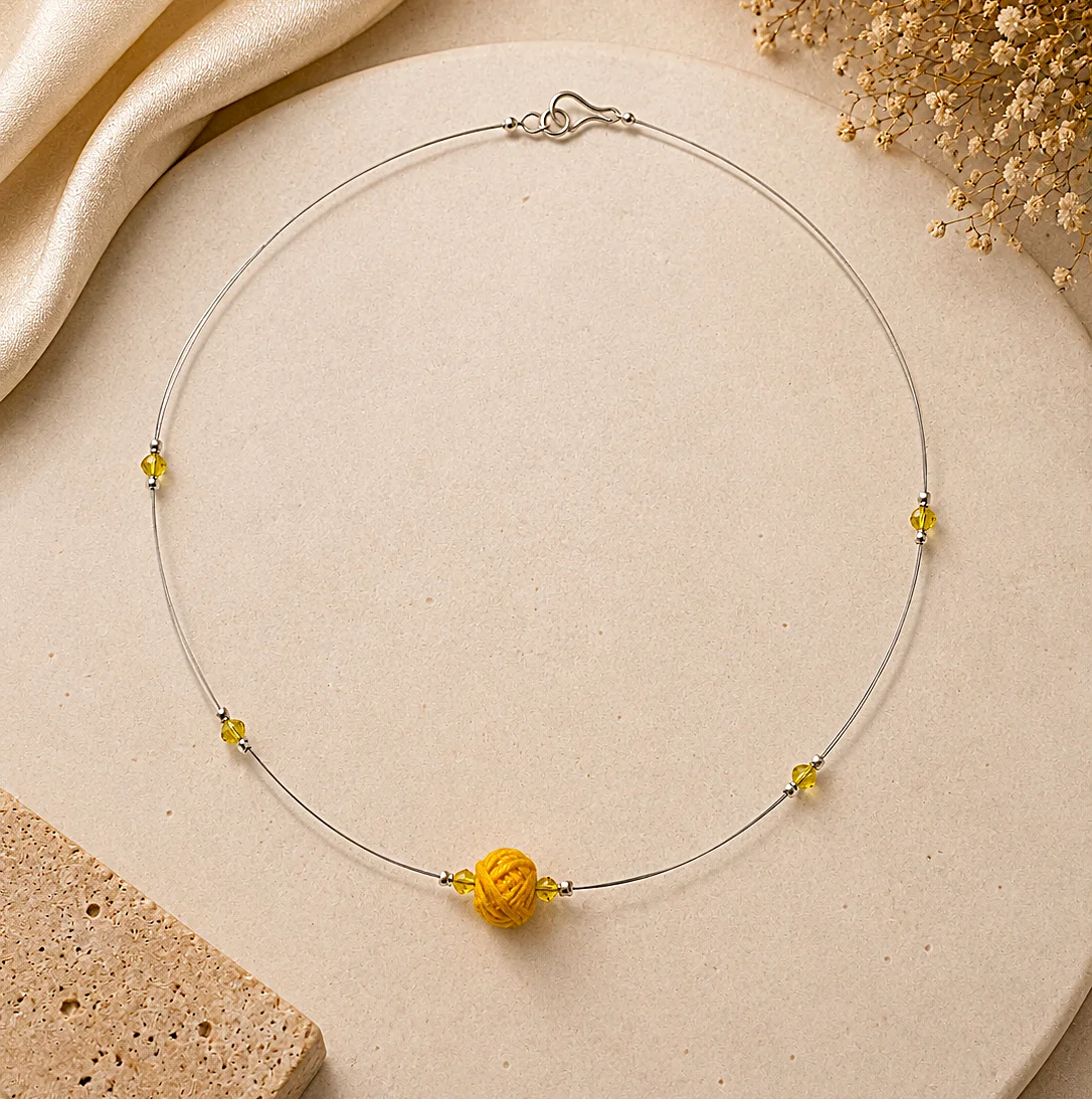Sunset Yellow Wrapped Bead Collar Necklace