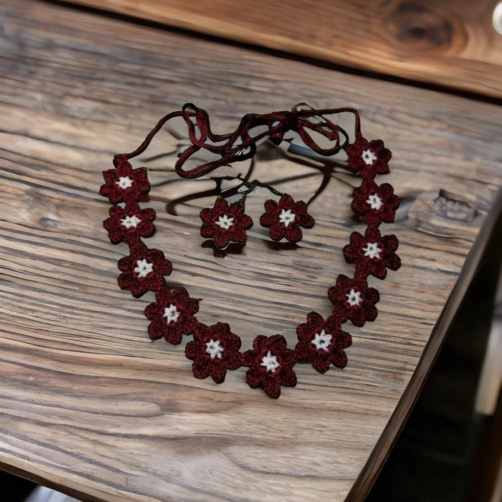 Maroon Floral Necklace Set