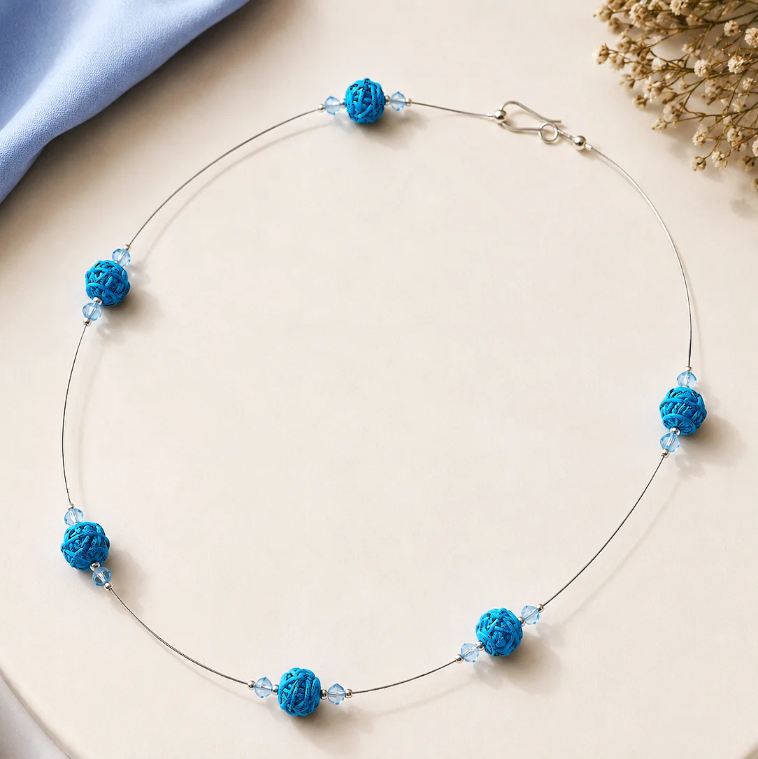 Fancy Sky-Blue Beads Collar Necklace