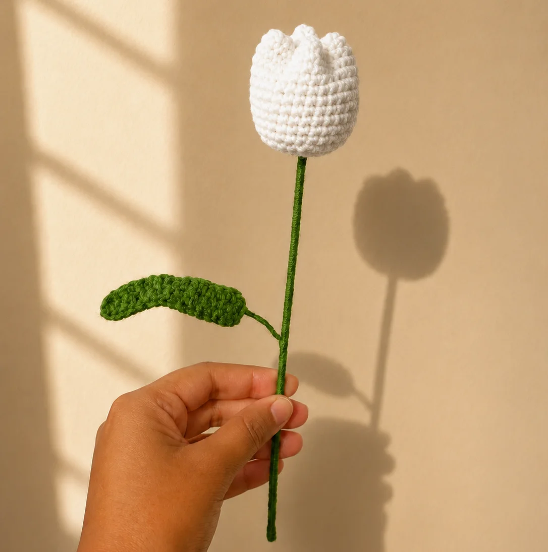 White Tulip with a Leaf