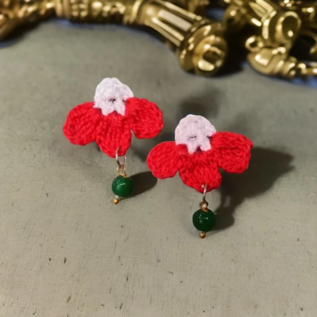 Red-White Floral Pearl Studs