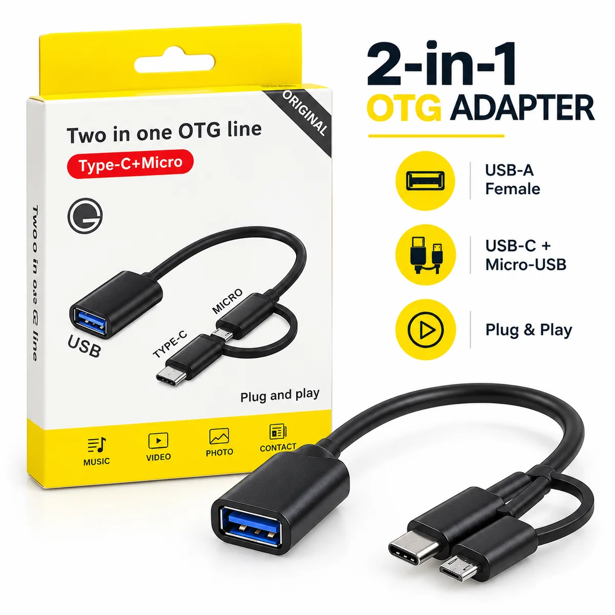 2-in-1 OTG Adapter – Type-C + Micro USB