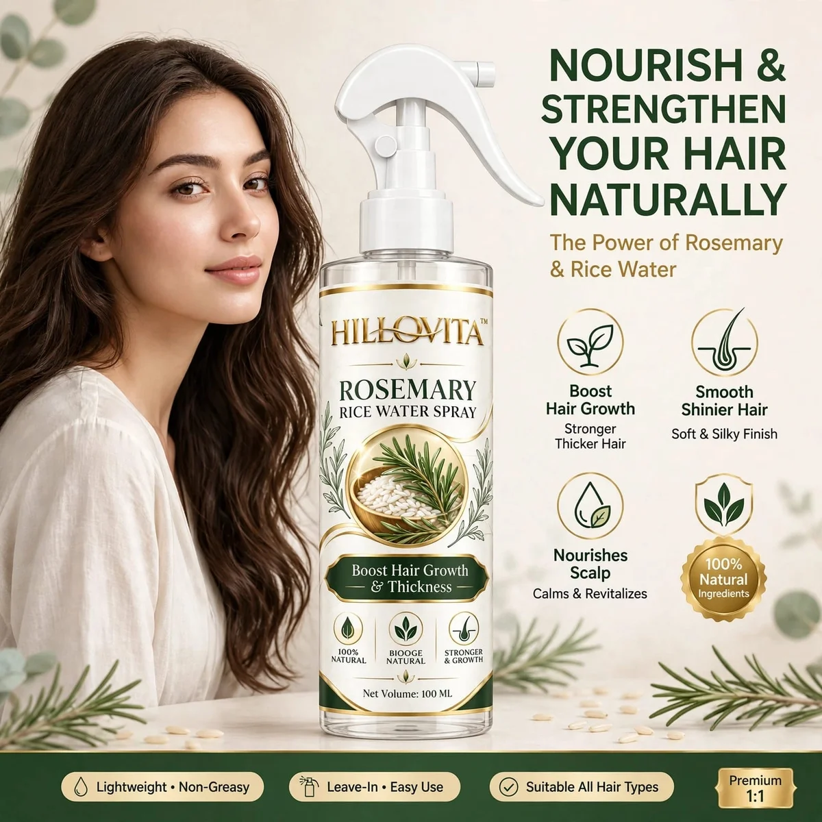 Hillovita Rosemary Rice Water - 100ML | For Hair Growth & Hair Fall Control | With Rosemary & Fermented Rice Water 4