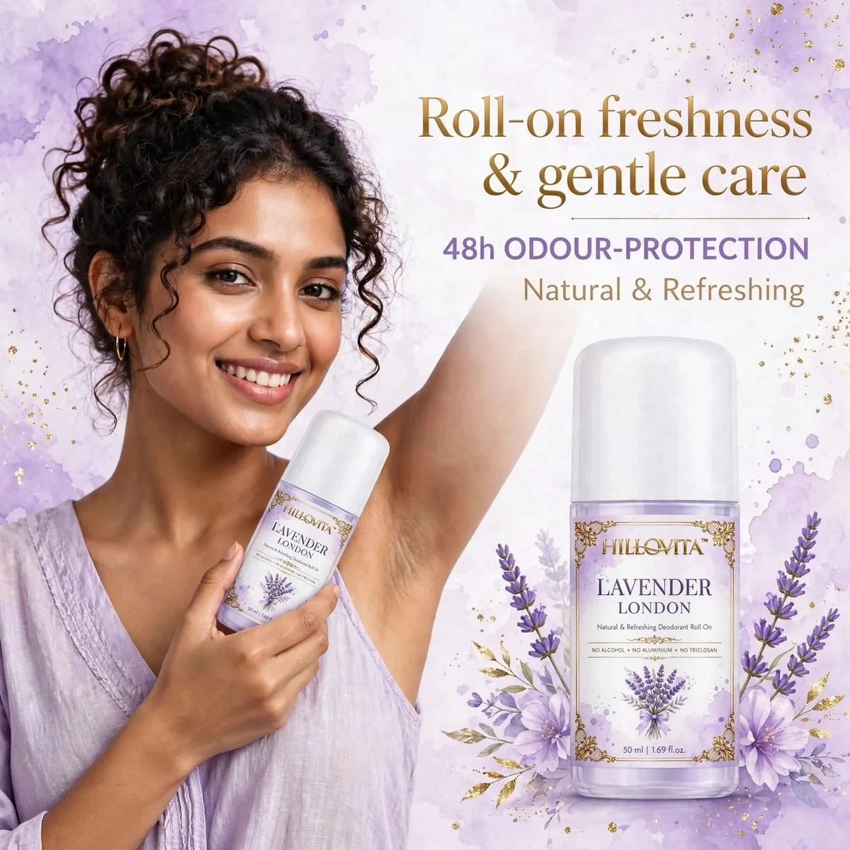 Hillovita Lavender London Natural Roll-On Deodorant - 50ML | Refreshing Lavender Scent | No Alcohol, No Aluminium | For Men & Women 4
