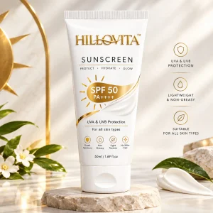 HILLOVITA Sunscreen SPF 50 PA++++ | UVA & UVB Protection | Protect, Hydrate & Glow | Lightweight & Non-Greasy | No White Cast | For All Skin Types | 50ml / 1.69 fl.oz