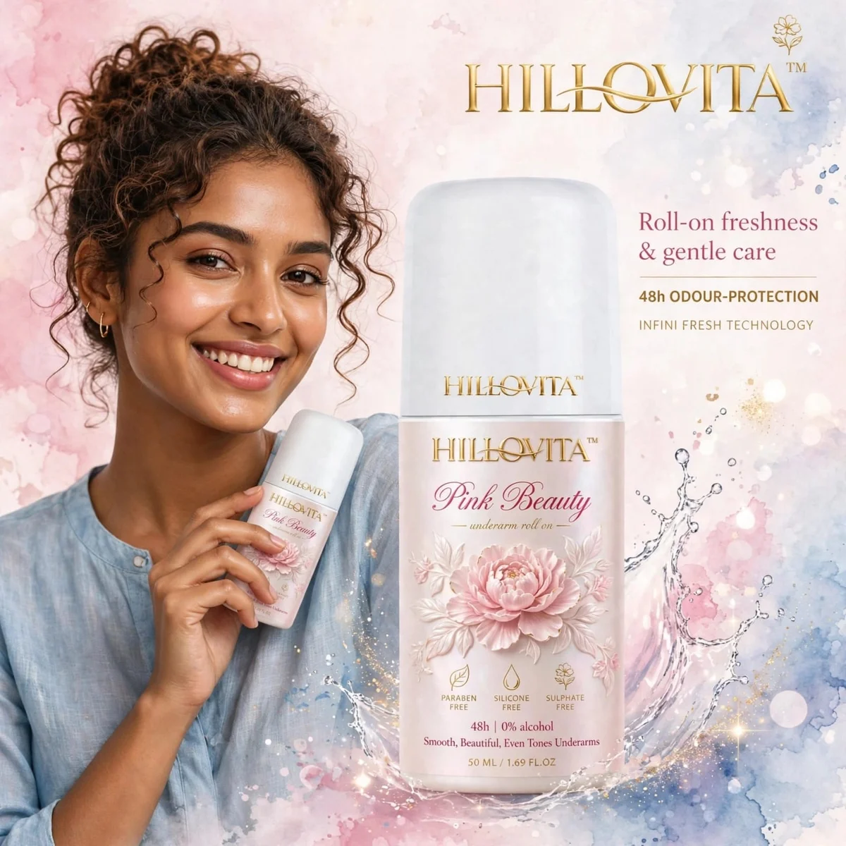 HILLOVITA Pink Beauty Roll On For Women - Soft Floral & Rose Fragrance | 50ml 4