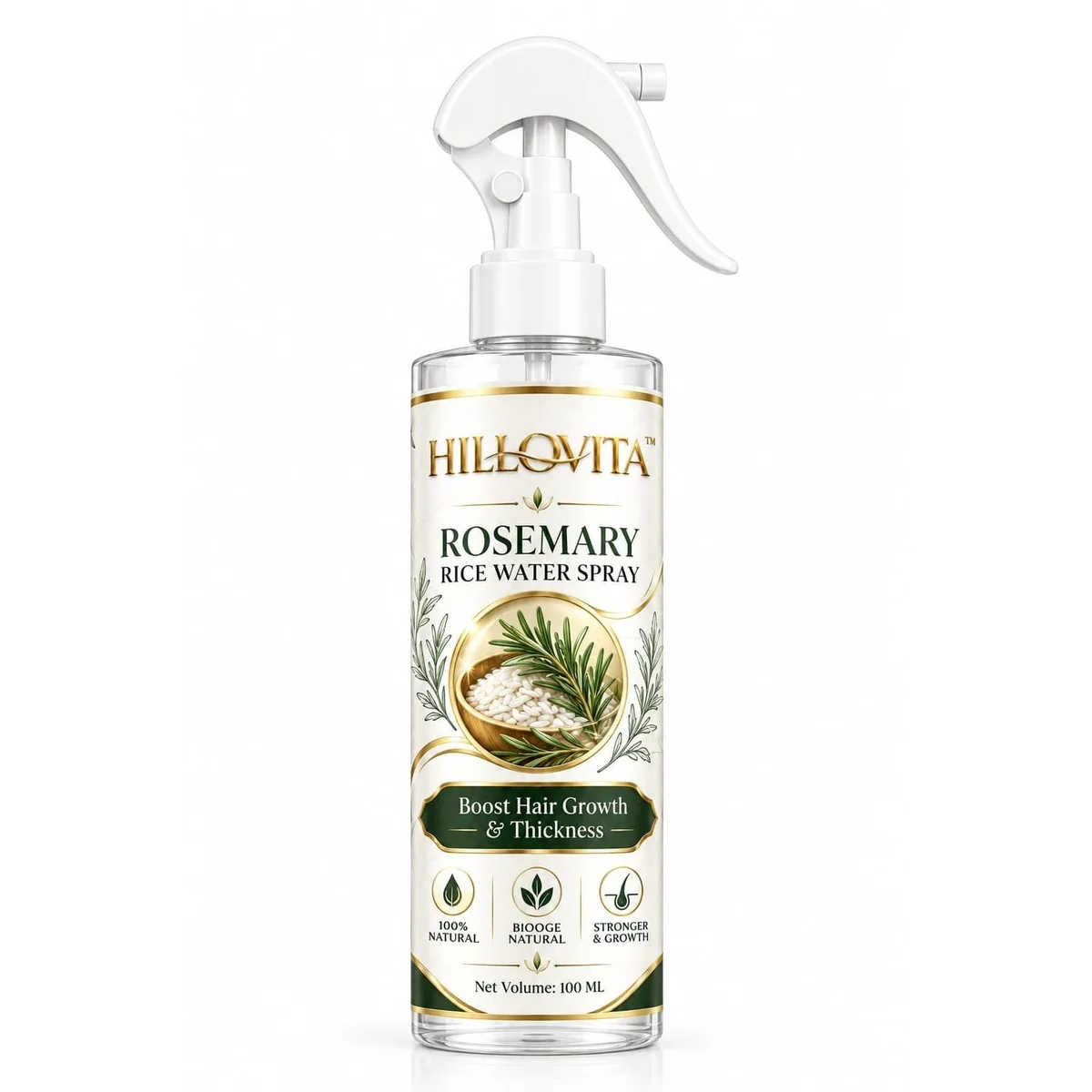HILLOVITA Rosemary Water For Hair Growth - 100% Pure & Natural - Controls Hair Fall | Hair Spray | 100ml
