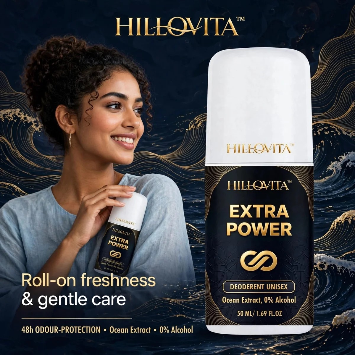 HILLOVITA Extra Power Underarm Roll On - Intense Freshness for Men | 24H Power 3