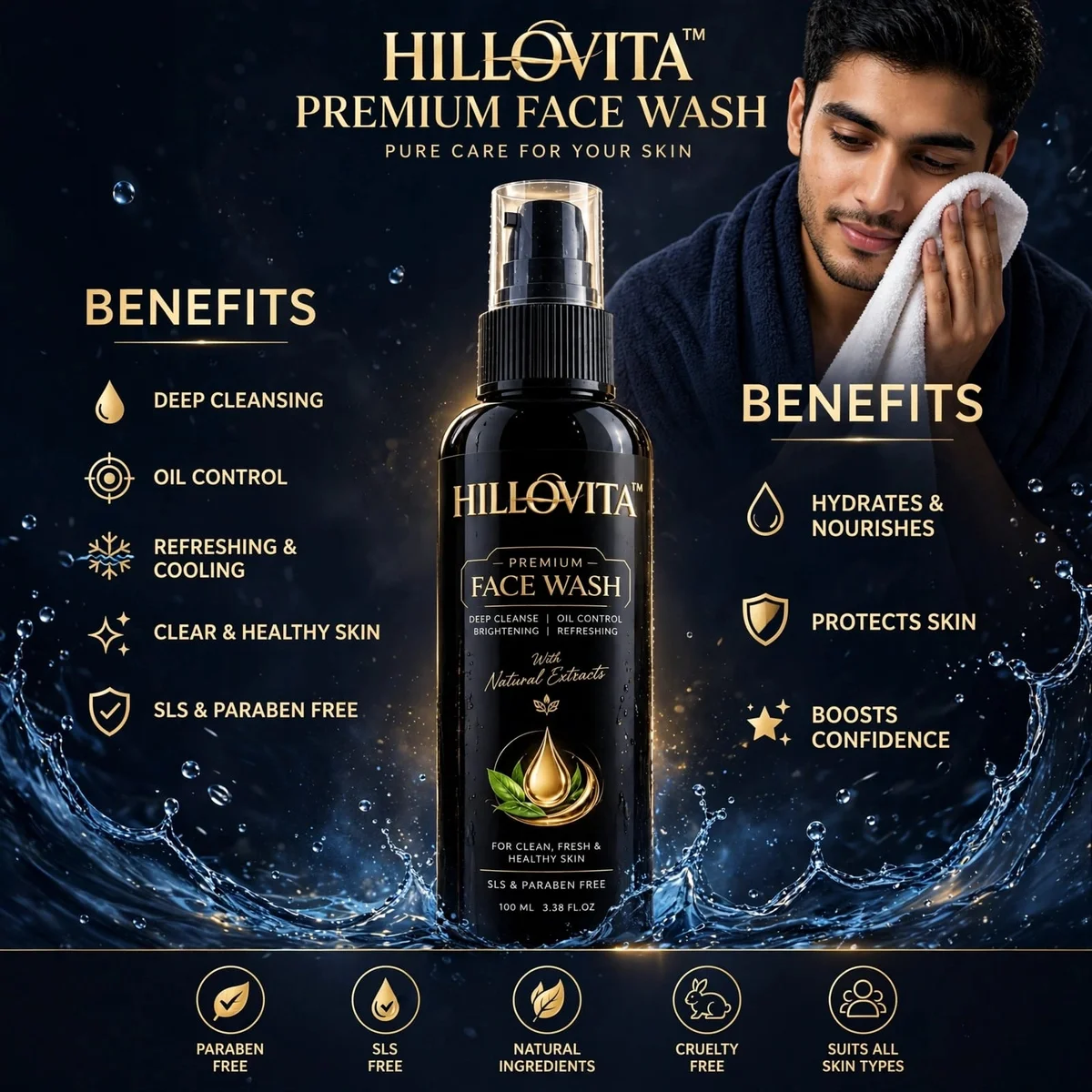 HILLOVITA Premium Face Wash - Deep Cleanse, Oil Control, Brightening & Refreshing | With Natural Extracts | SLS & Paraben Free | For Clean, Fresh & Healthy Skin | 100 ML 4