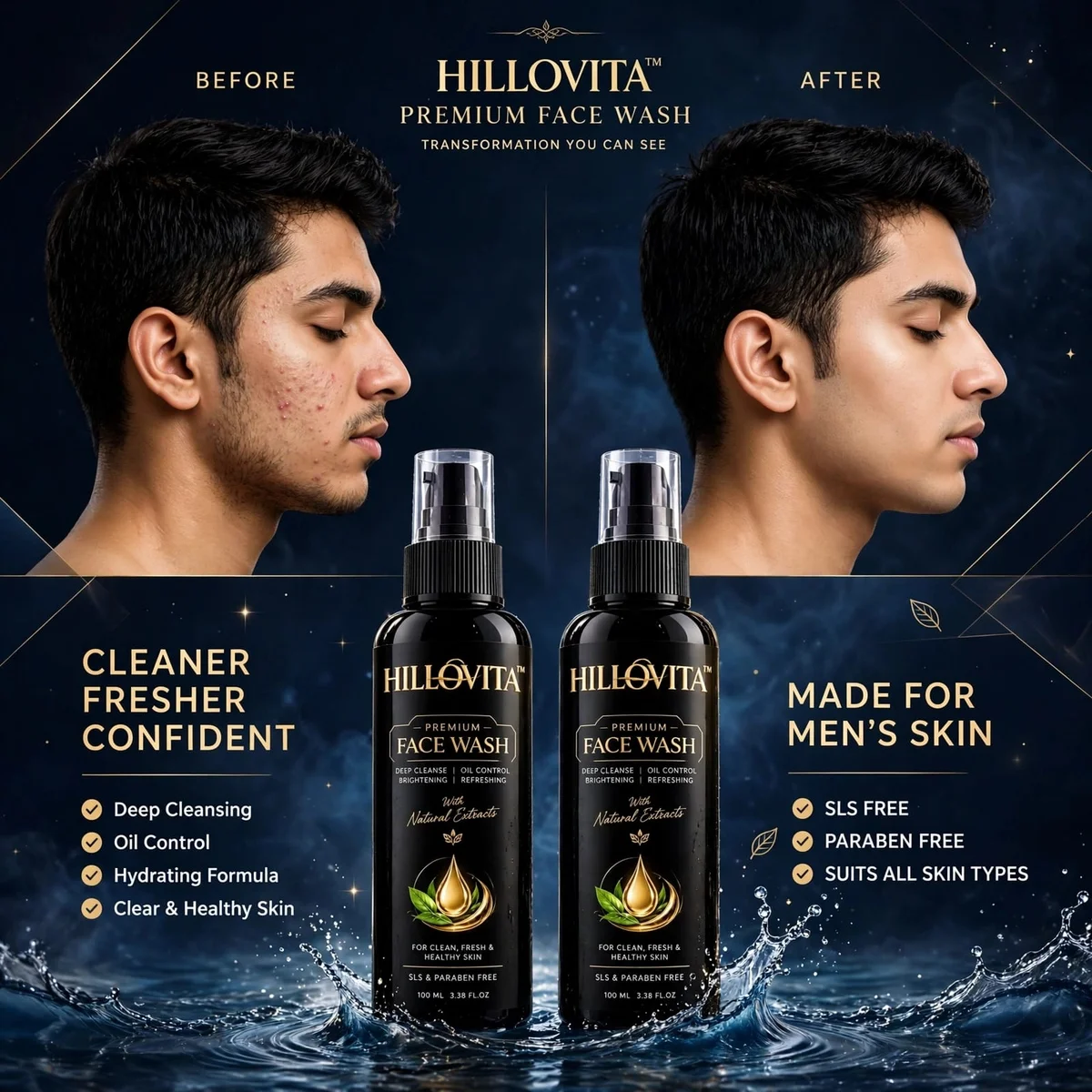 HILLOVITA Premium Face Wash - Deep Cleanse, Oil Control, Brightening & Refreshing | With Natural Extracts | SLS & Paraben Free | For Clean, Fresh & Healthy Skin | 100 ML 2