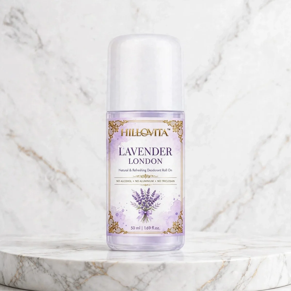 Hillovita Lavender London Natural Roll-On Deodorant - 50ML | Refreshing Lavender Scent | No Alcohol, No Aluminium | For Men & Women