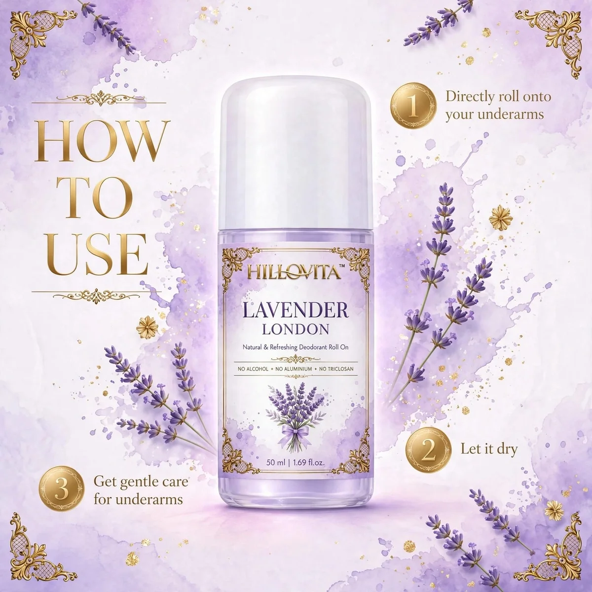 Hillovita Lavender London Natural Roll-On Deodorant - 50ML | Refreshing Lavender Scent | No Alcohol, No Aluminium | For Men & Women 3