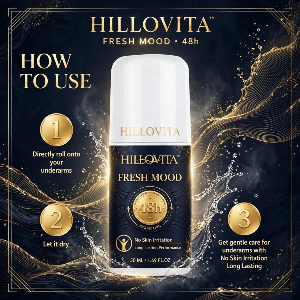 Hillovita Fresh Mood Underarm Roll-On - 50ML | Aqua Fresh Scent | No White Marks | For Men & Women 4