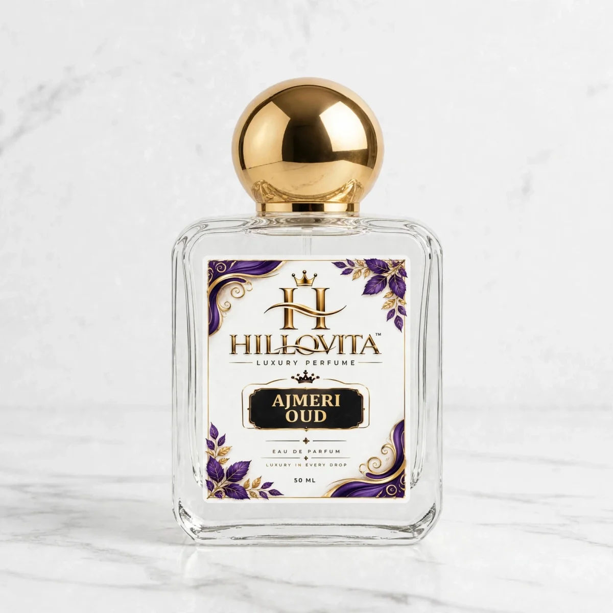 HILLOVITA Ajmeri Oud - 50ML | Pure Ajmeri Oud & Amber Luxury Perfume for Men | 24H+ Long Lasting Arabic Attar
