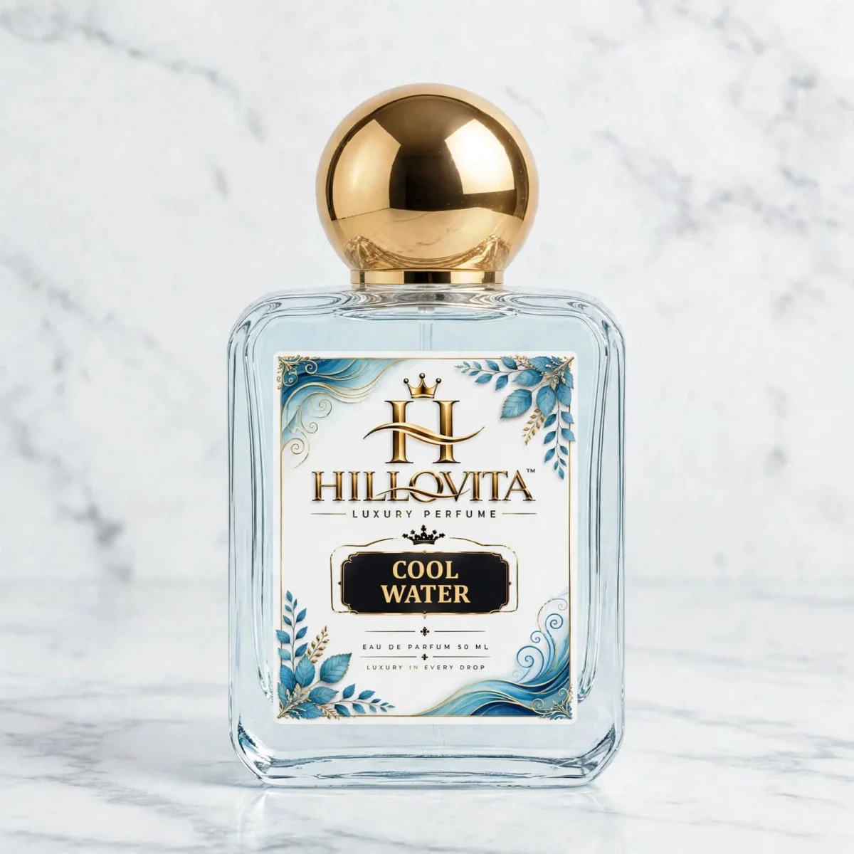 HILLOVITA Cool Water - 50ML | Icy Fresh Aqua Perfume | Long Lasting Unisex Daily Wear