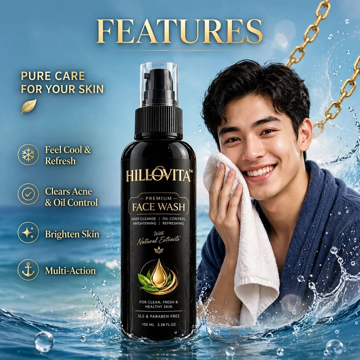 HILLOVITA Premium Face Wash - Deep Cleanse, Oil Control, Brightening & Refreshing | With Natural Extracts | SLS & Paraben Free | For Clean, Fresh & Healthy Skin | 100 ML 5