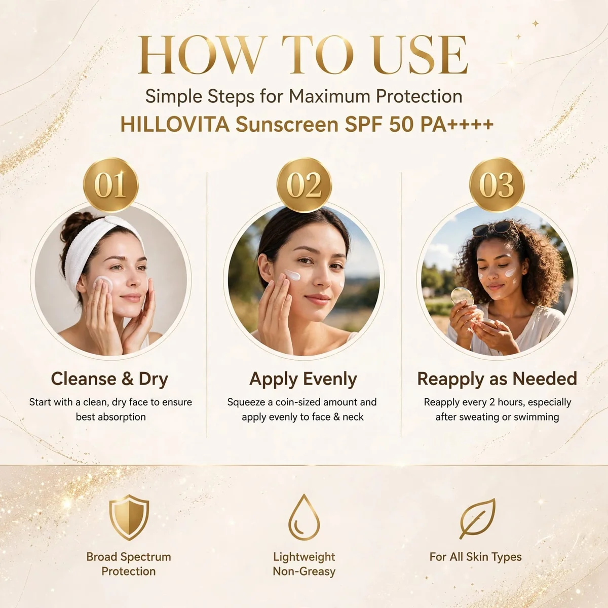 HILLOVITA Sunscreen SPF 50 PA++++ | UVA & UVB Protection | Protect, Hydrate & Glow | Lightweight & Non-Greasy | No White Cast | For All Skin Types | 50ml / 1.69 fl.oz 4