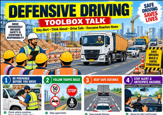 Defensive Driving Toolbox Talk – Ready-to-Use Road Safety Training Poster