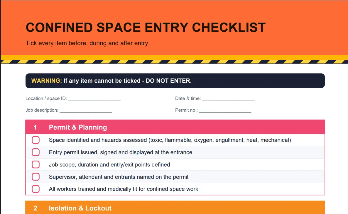 Confined Space Entry Checklist