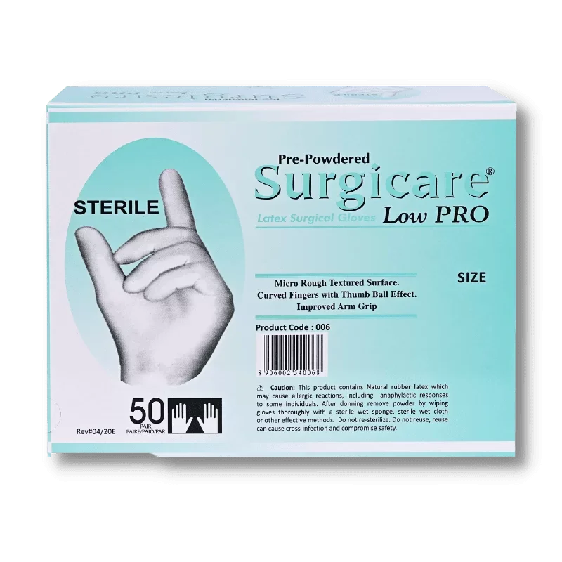 Surgicare Low Pro Sterile Powdered Latex Surgical Gloves