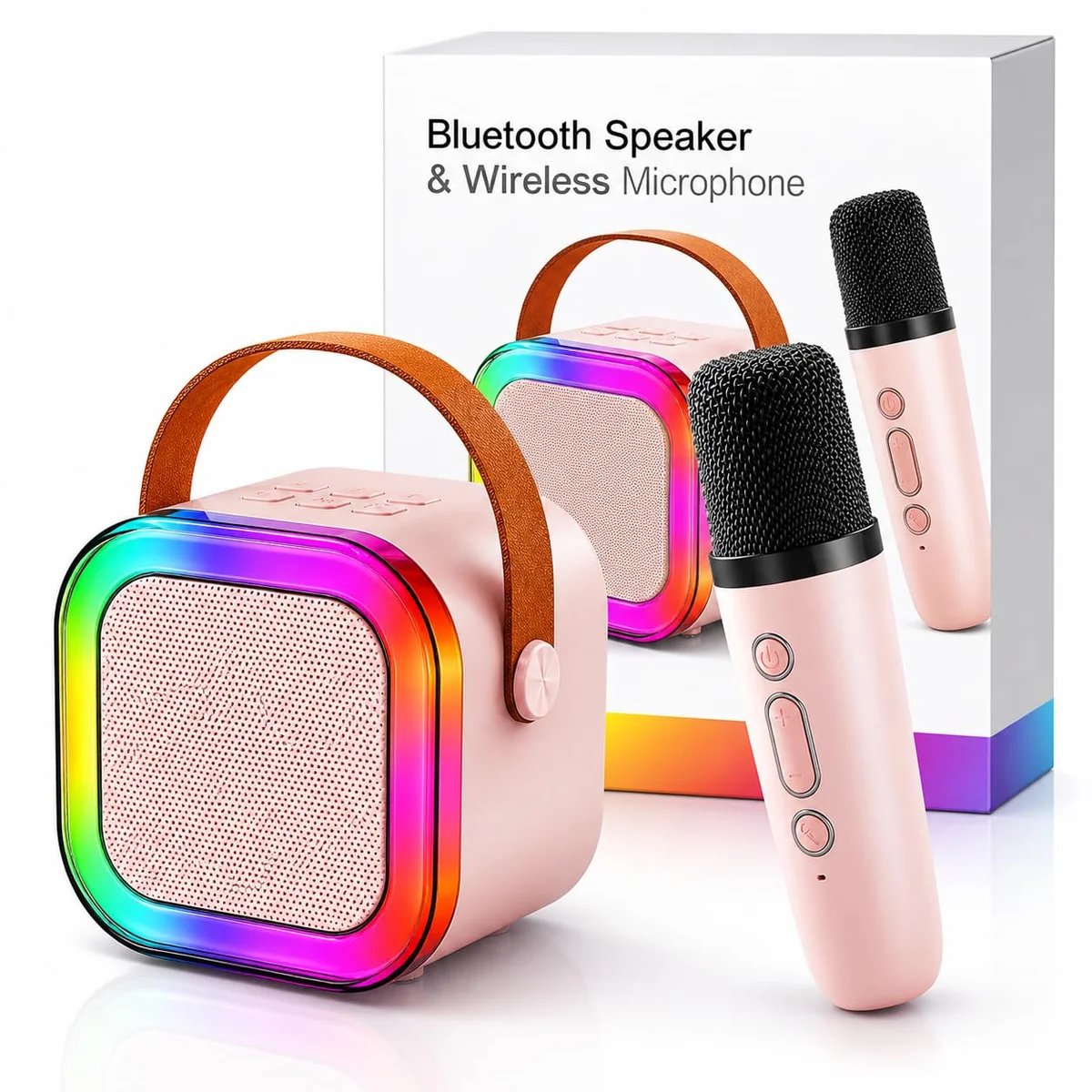 Wireless Bluetooth Karaoke Microphone with HD Speaker & Flashing LED Lights | Rechargeable Portable Singing Mic for All People | Pink (Pack of 1)